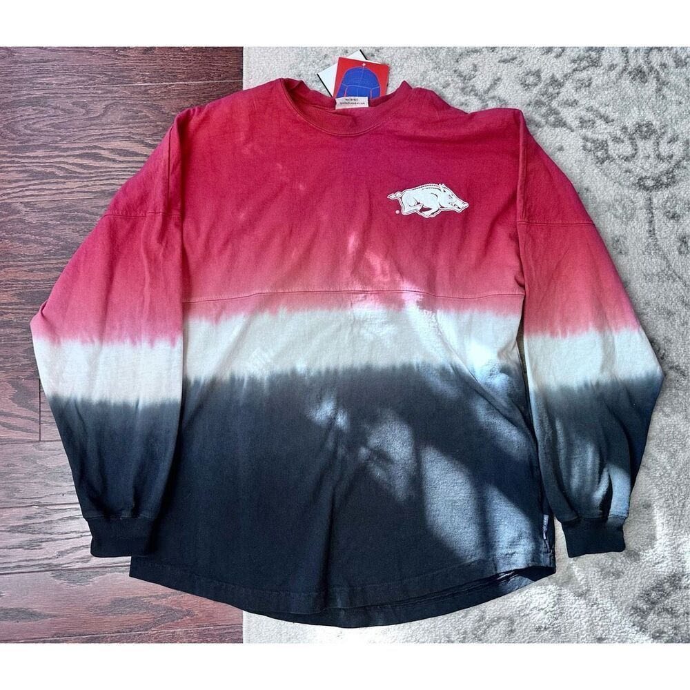 Women's Spirit Jersey Cardinal Arkansas Razorbacks Ombre Long Sleeve Dip-Dyed Si - Picture 3 of 6